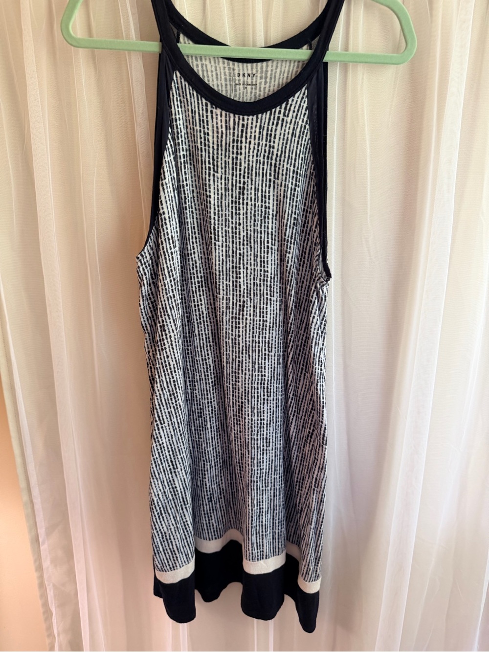 DKNY Black and White Striped Racerback Tank Dress